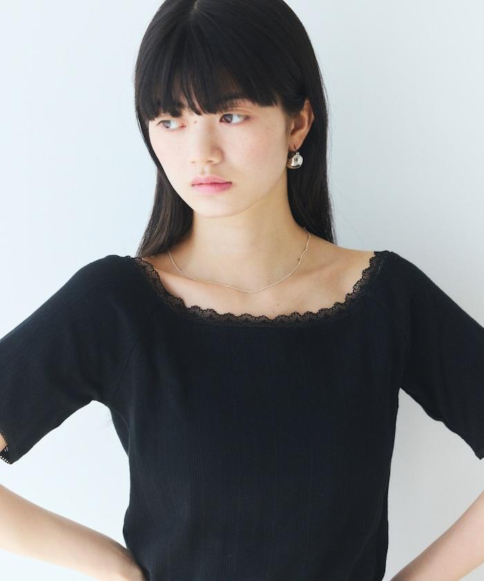船領 鏤空針織 蕾絲設計 T恤