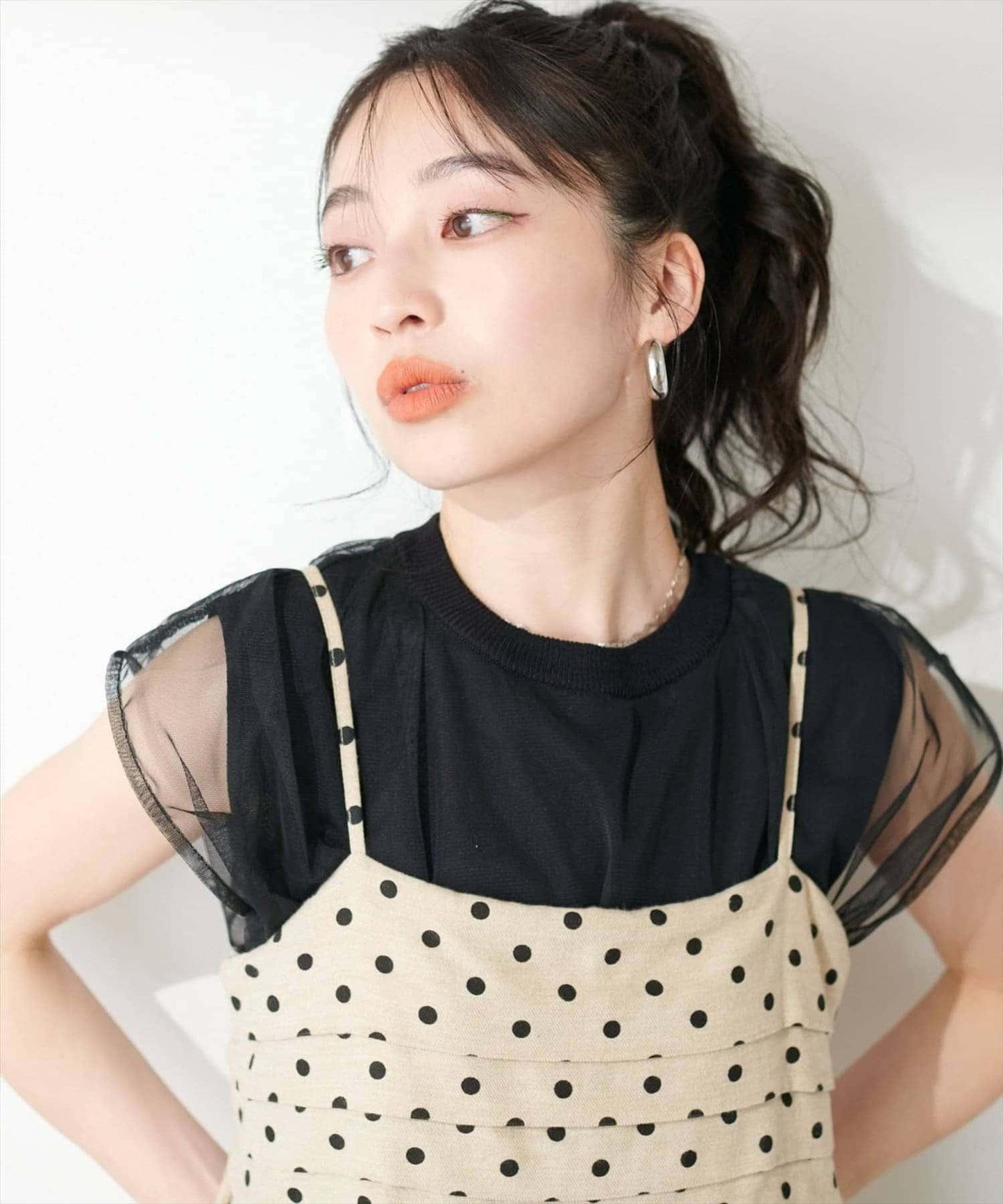 sherbet line 冰感 網紗拼接層次 針織 上衣