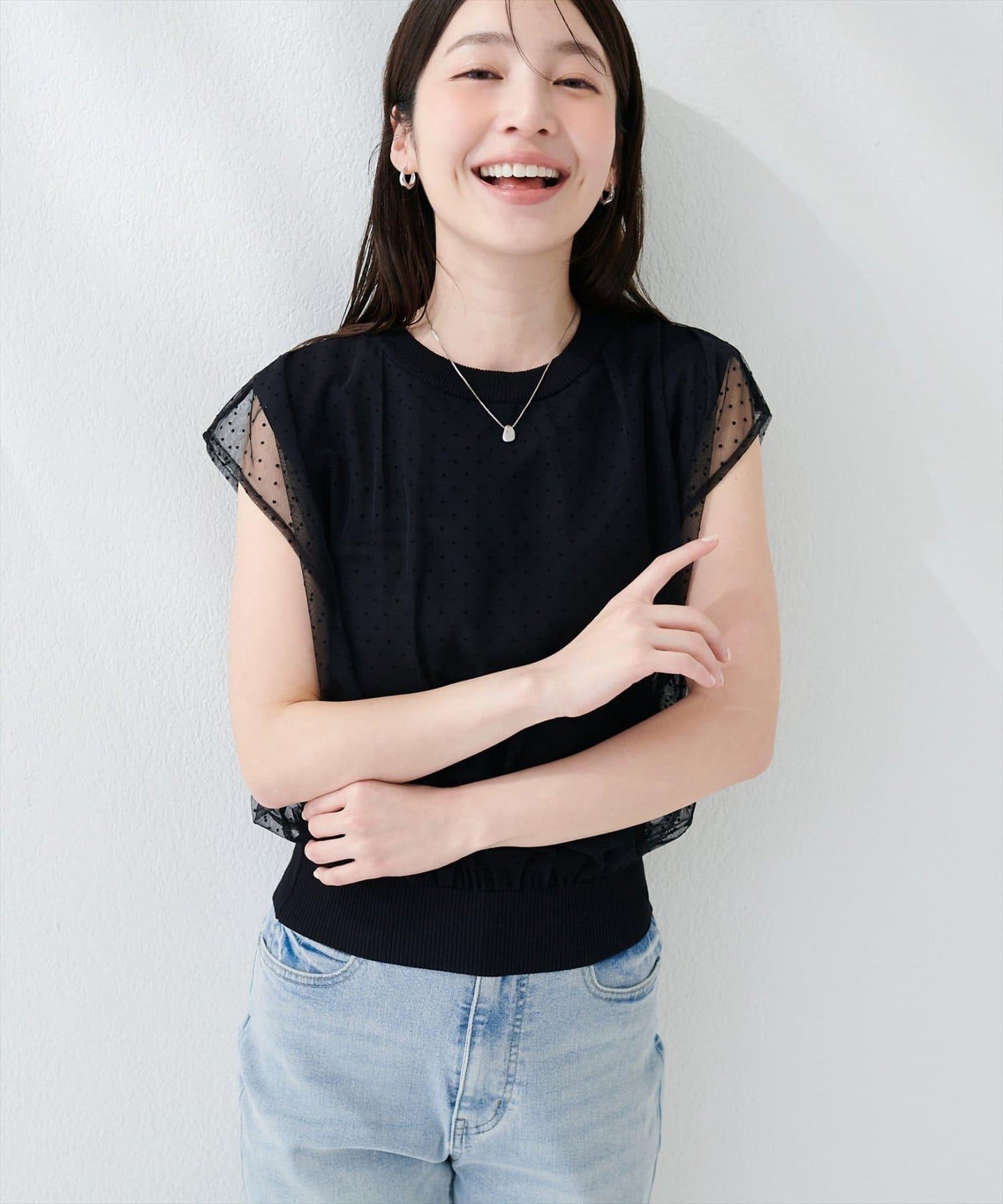 sherbet line 冰感 網紗拼接層次 針織 上衣