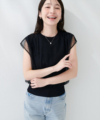 sherbet line 冰感 網紗拼接層次 針織 上衣