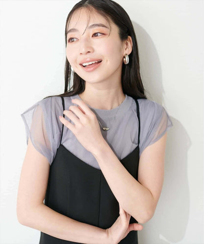 sherbet line 冰感 網紗拼接層次 針織 上衣
