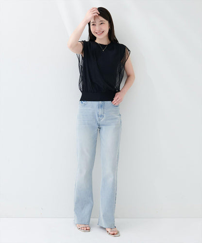 sherbet line 冰感 網紗拼接層次 針織 上衣