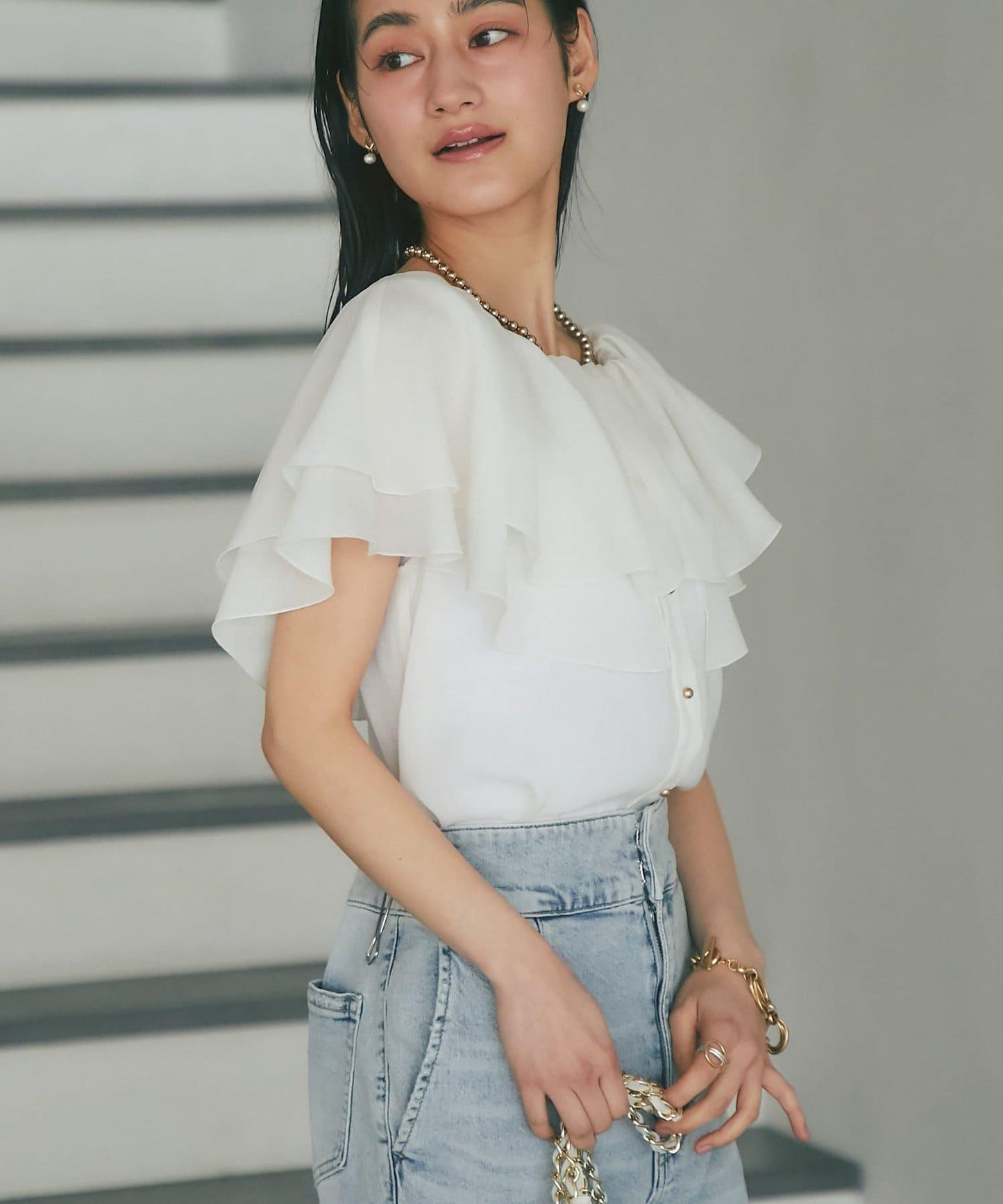 披肩風無袖設計 女式襯衫