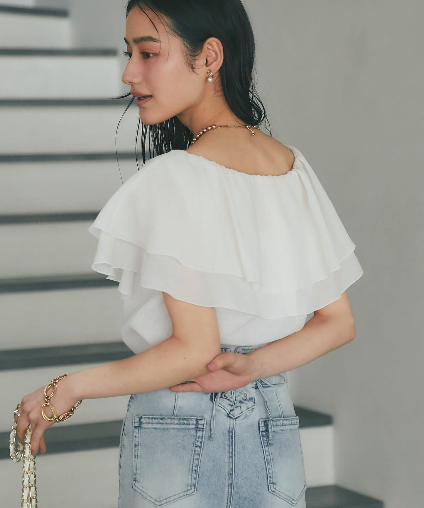 披肩風無袖設計 女式襯衫