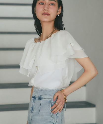 披肩風無袖設計 女式襯衫