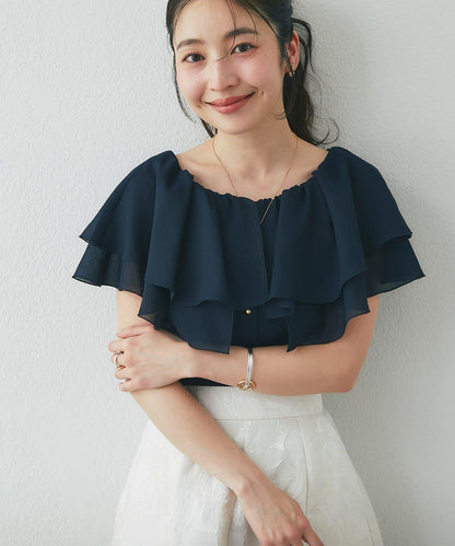 披肩風無袖設計 女式襯衫