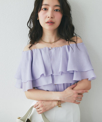披肩風無袖設計 女式襯衫