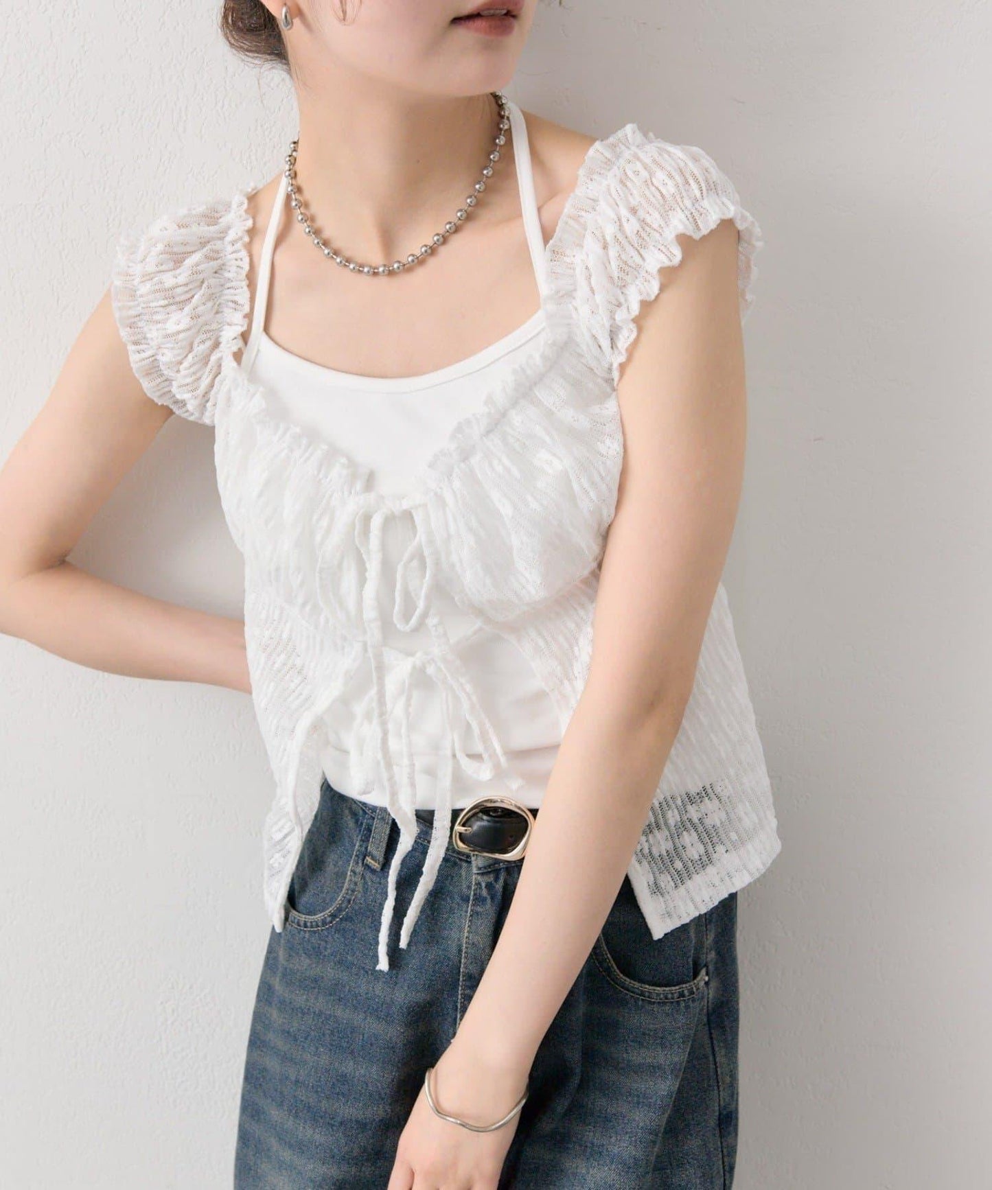 蕾絲蝴蝶結設計 上衣 TOPS