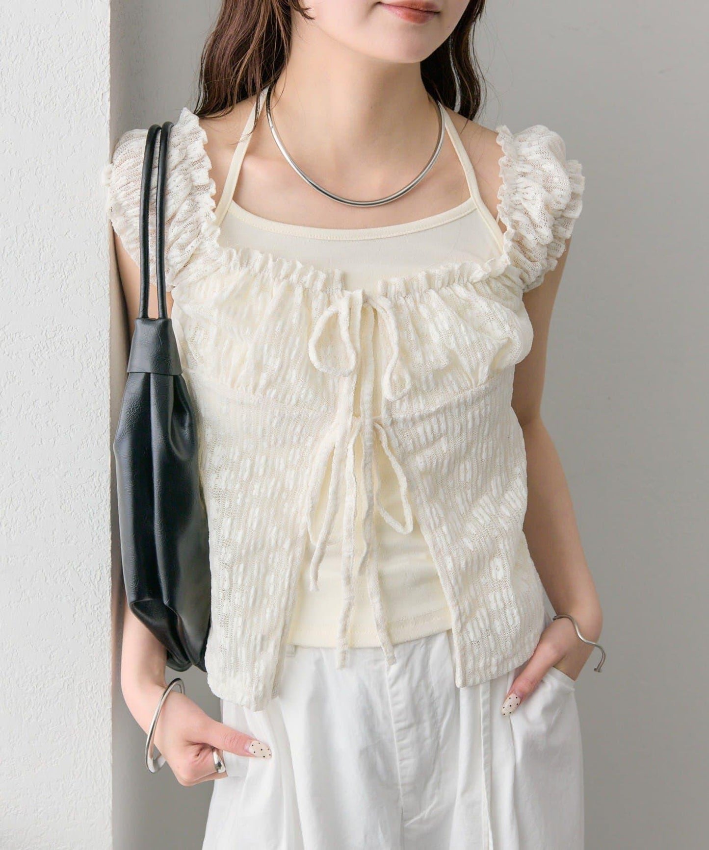 蕾絲蝴蝶結設計 上衣 TOPS