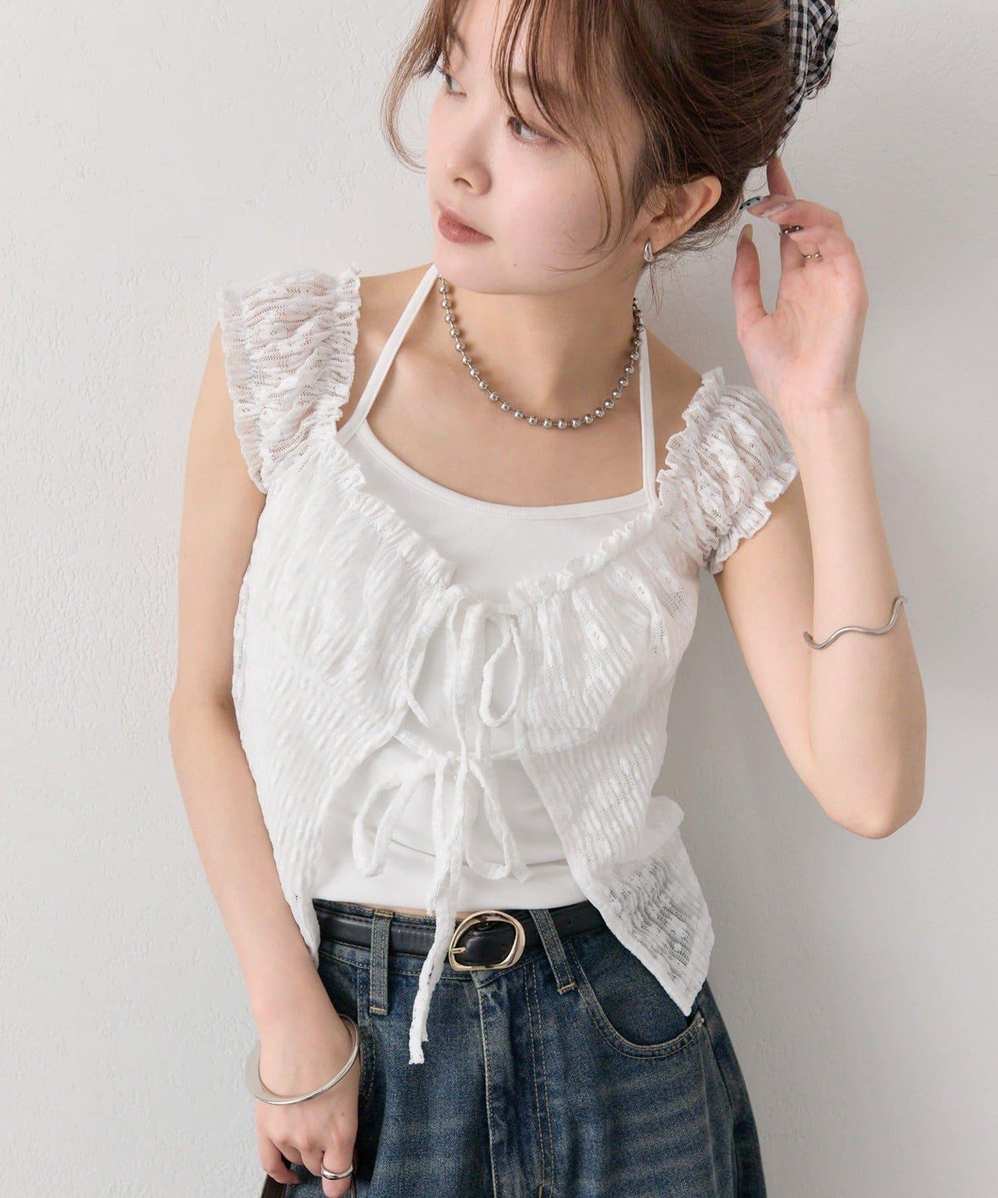 蕾絲蝴蝶結設計 上衣 TOPS