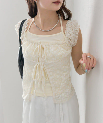 蕾絲蝴蝶結設計 上衣 TOPS