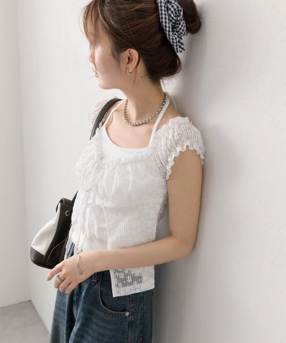蕾絲蝴蝶結設計 上衣 TOPS
