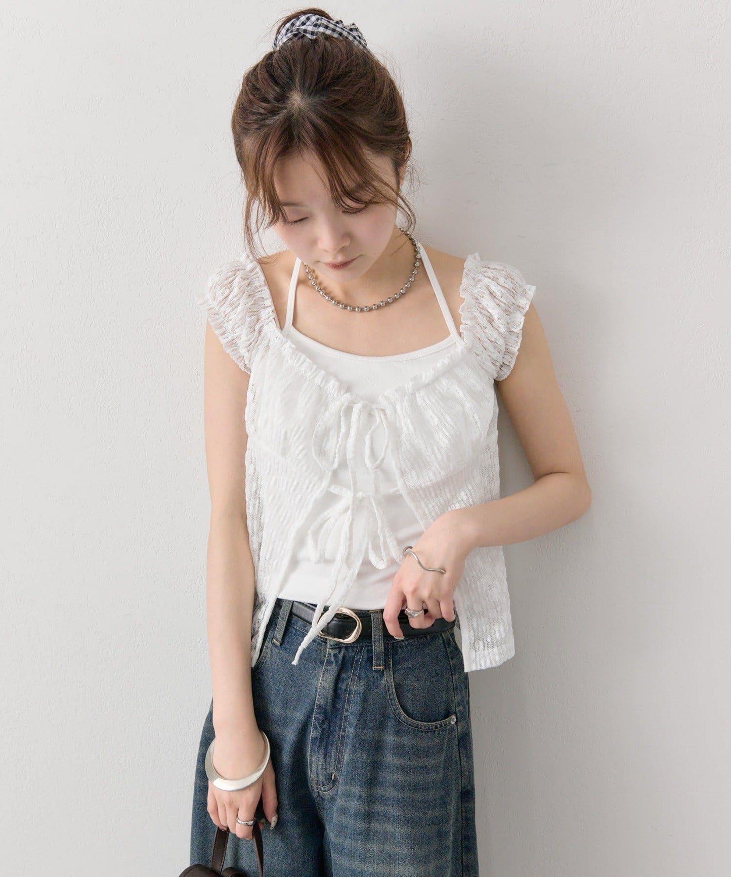 蕾絲蝴蝶結設計 上衣 TOPS