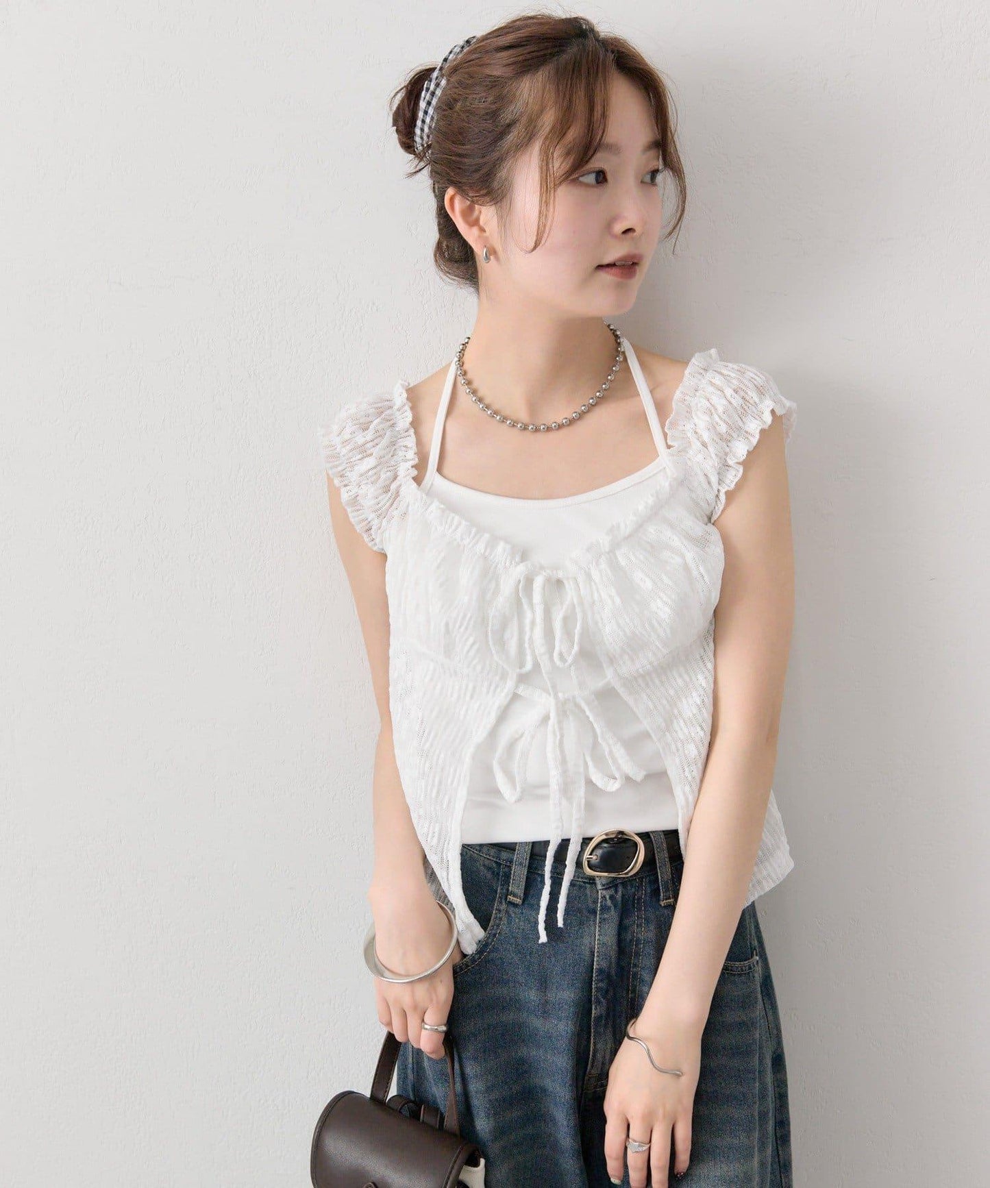蕾絲蝴蝶結設計 上衣 TOPS