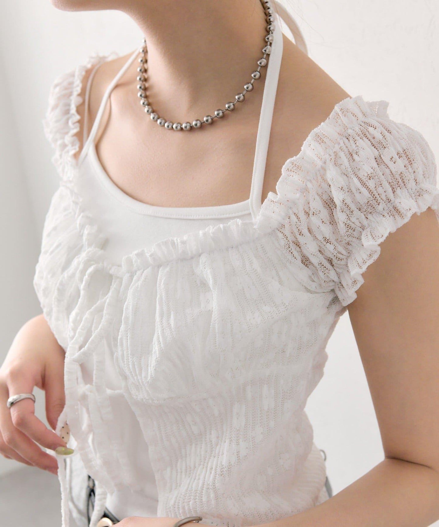 蕾絲蝴蝶結設計 上衣 TOPS
