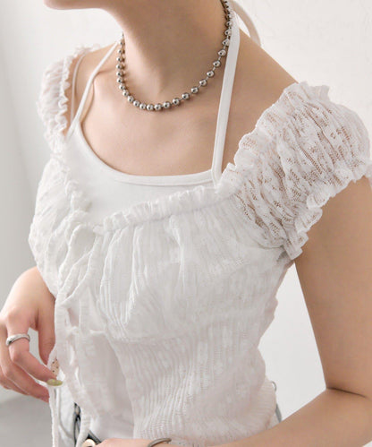 蕾絲蝴蝶結設計 上衣 TOPS