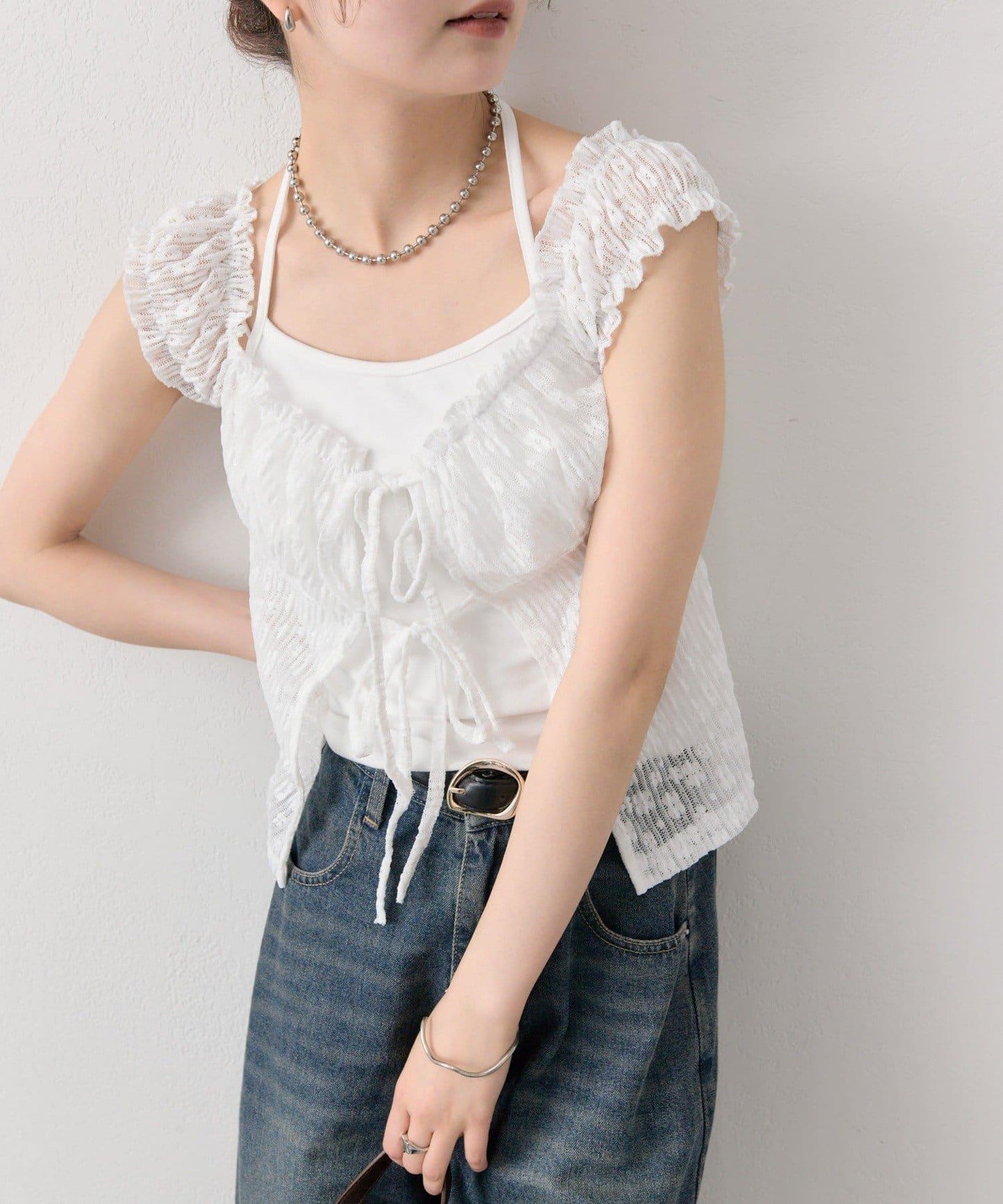 蕾絲蝴蝶結設計 上衣 TOPS