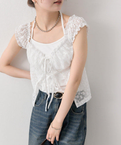蕾絲蝴蝶結設計 上衣 TOPS