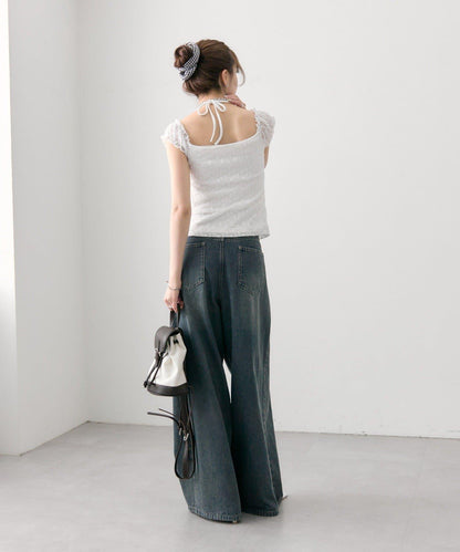 蕾絲蝴蝶結設計 上衣 TOPS
