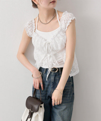 蕾絲蝴蝶結設計 上衣 TOPS