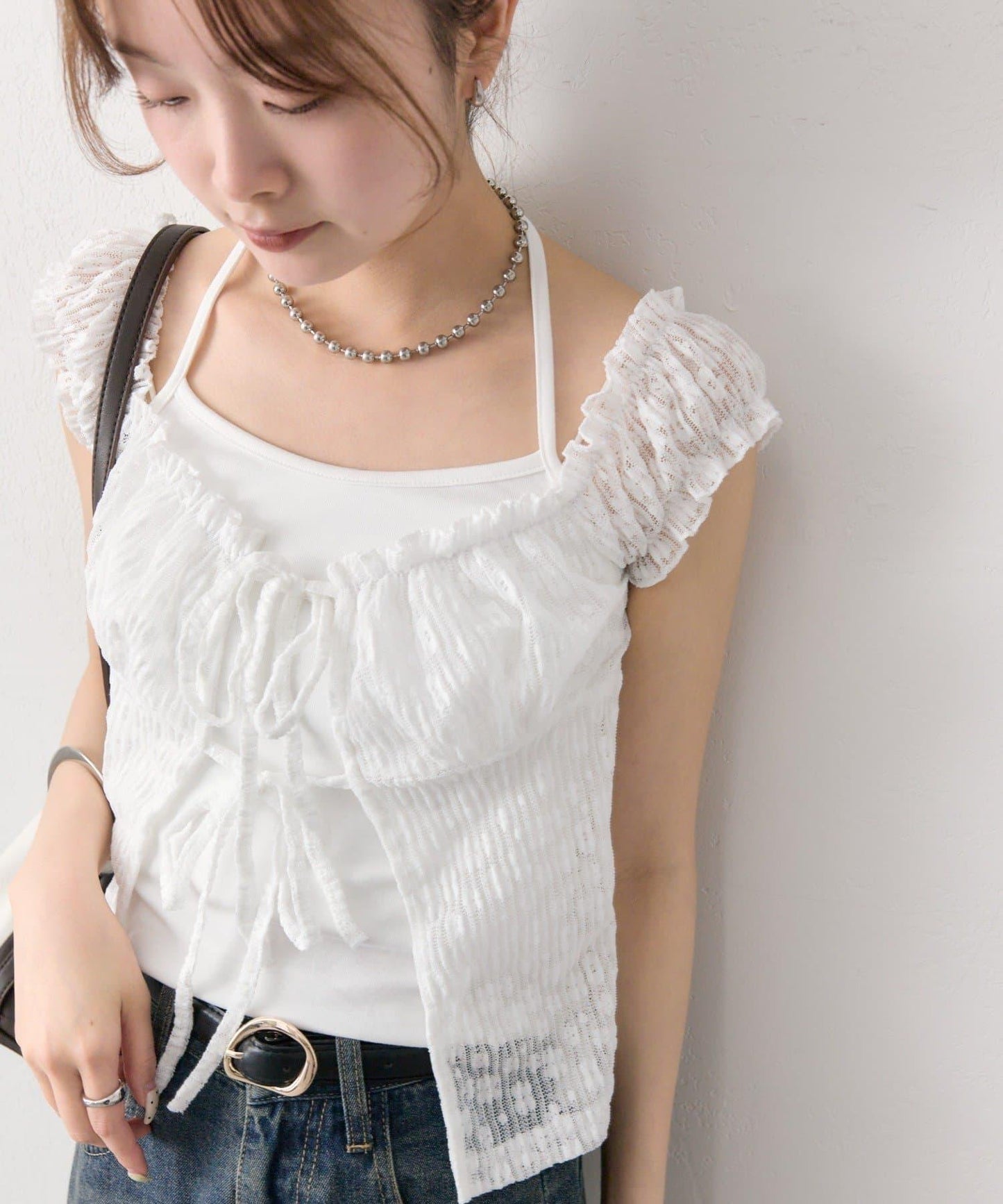 蕾絲蝴蝶結設計 上衣 TOPS