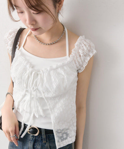 蕾絲蝴蝶結設計 上衣 TOPS