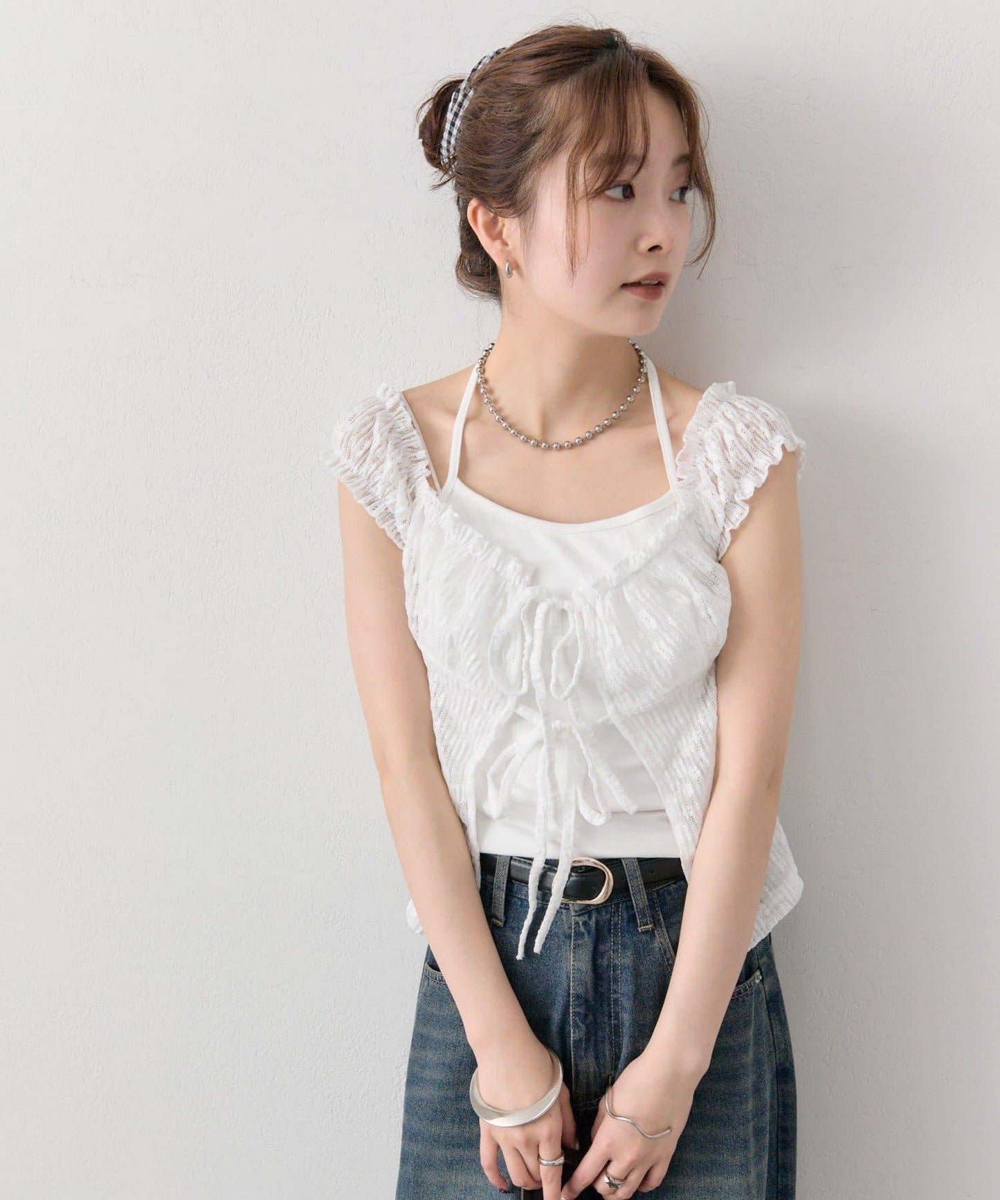 蕾絲蝴蝶結設計 上衣 TOPS