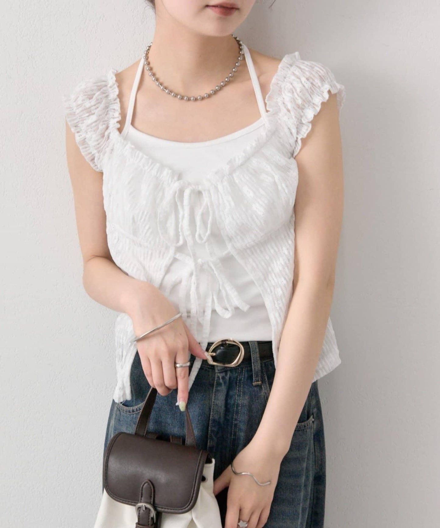 蕾絲蝴蝶結設計 上衣 TOPS