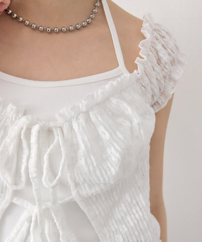 蕾絲蝴蝶結設計 上衣 TOPS