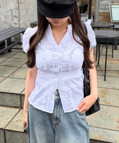 開襟荷葉邊襯衫（五色可選）