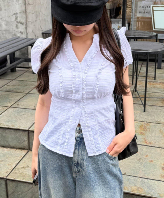 開襟荷葉邊襯衫（五色可選）