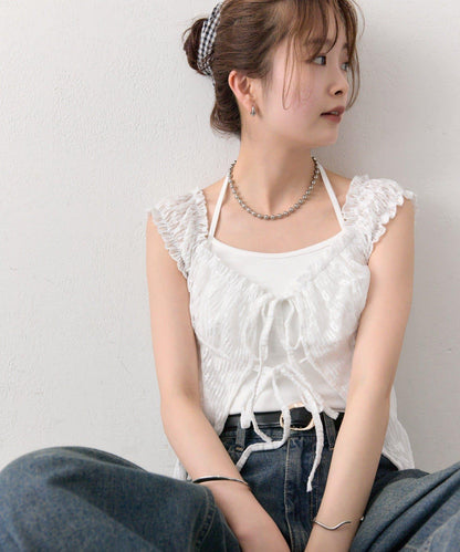 蕾絲蝴蝶結設計 上衣 TOPS
