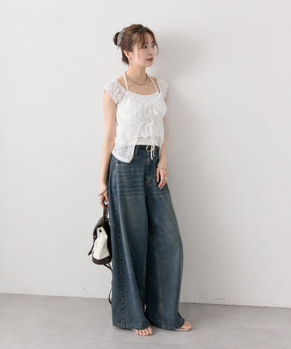 蕾絲蝴蝶結設計 上衣 TOPS