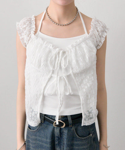 蕾絲蝴蝶結設計 上衣 TOPS