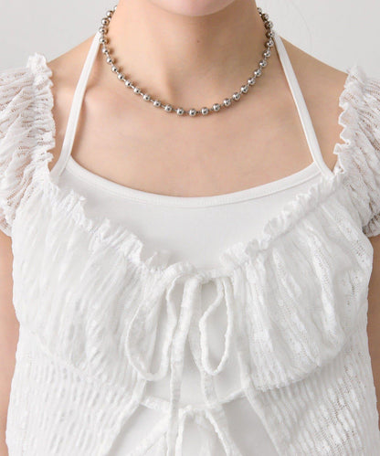 蕾絲蝴蝶結設計 上衣 TOPS