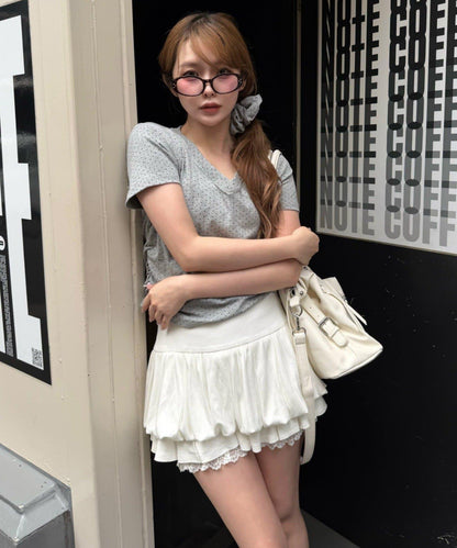 純色／波點／花卉圖案 多層蓬蓬迷你半身裙