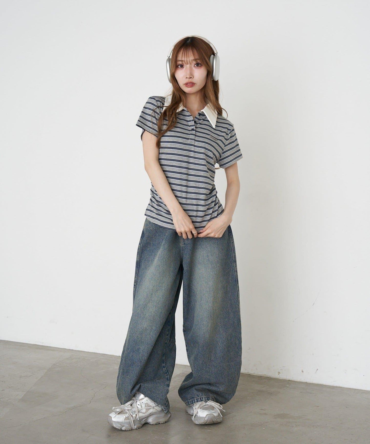 多色條紋 胸部刺繡 短袖 Polo衫