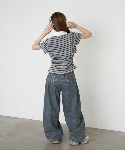 多色條紋 胸部刺繡 短袖 Polo衫