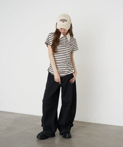 多色條紋 胸部刺繡 短袖 Polo衫