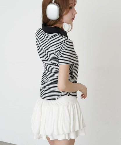 多色條紋 胸部刺繡 短袖 Polo衫
