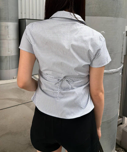 胸部刺繡 合身版型 短袖襯衫