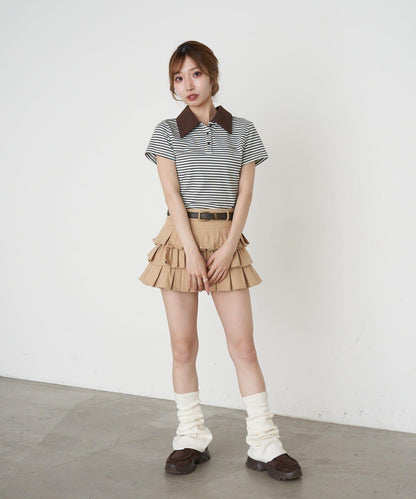 多色條紋 胸部刺繡 短袖 Polo衫