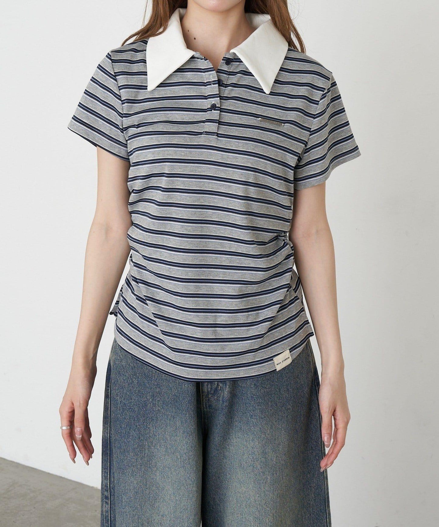 多色條紋 胸部刺繡 短袖 Polo衫