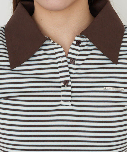多色條紋 胸部刺繡 短袖 Polo衫