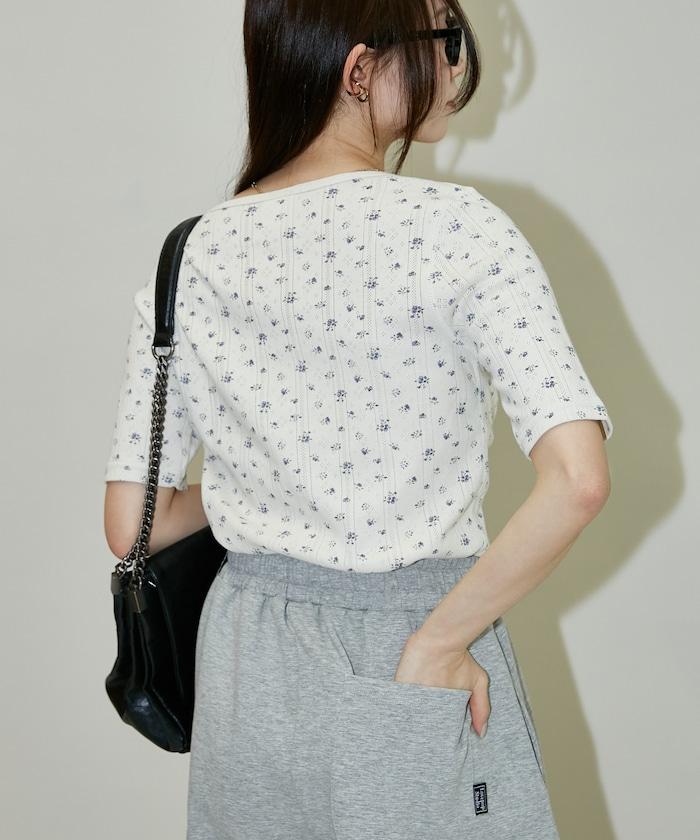 針抜き フライス フラワー ハーフスリーブ プルオーバー　限定展開