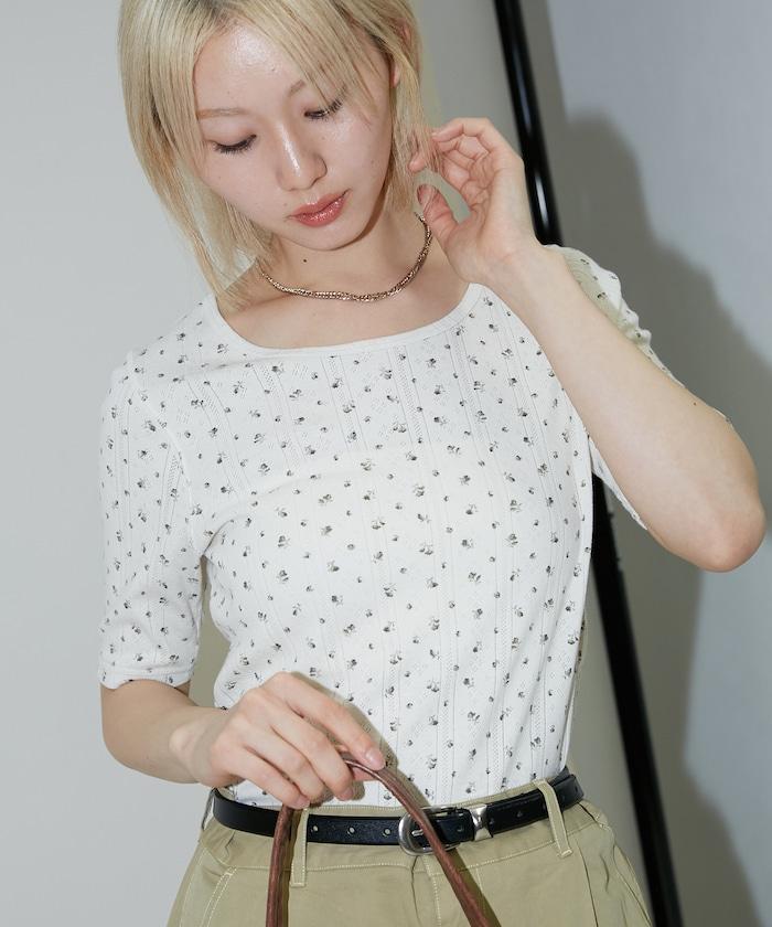 針抜き フライス フラワー ハーフスリーブ プルオーバー　限定展開