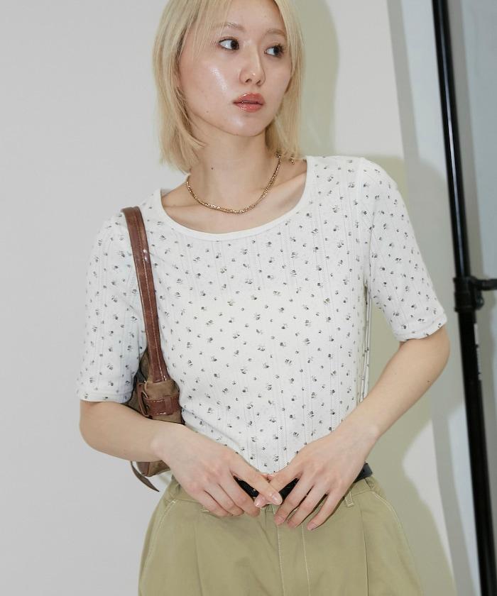 針抜き フライス フラワー ハーフスリーブ プルオーバー　限定展開