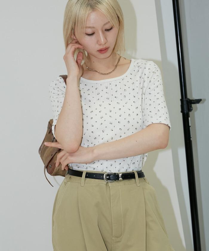 針抜き フライス フラワー ハーフスリーブ プルオーバー　限定展開