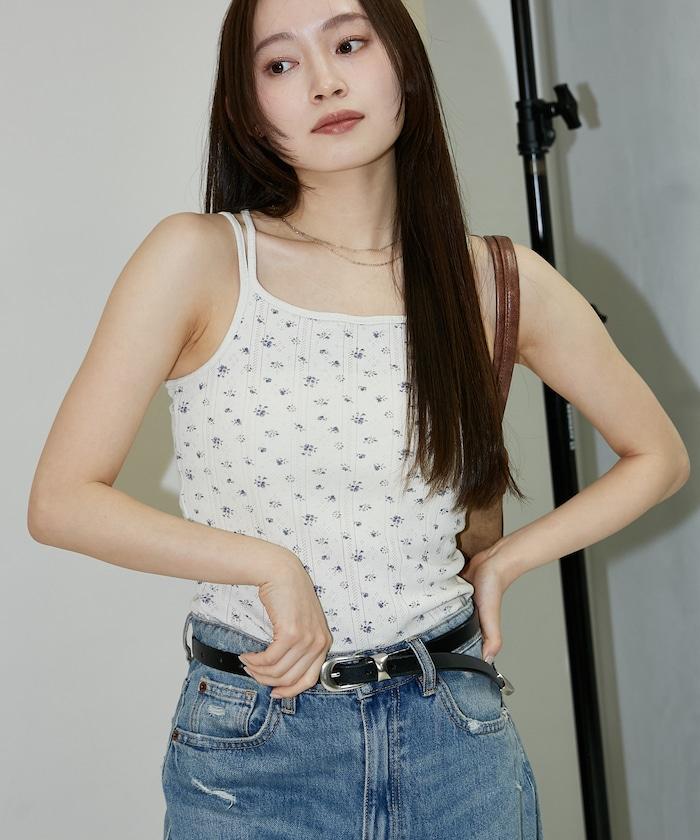 花卉圖案 針織羅紋 吊帶背心