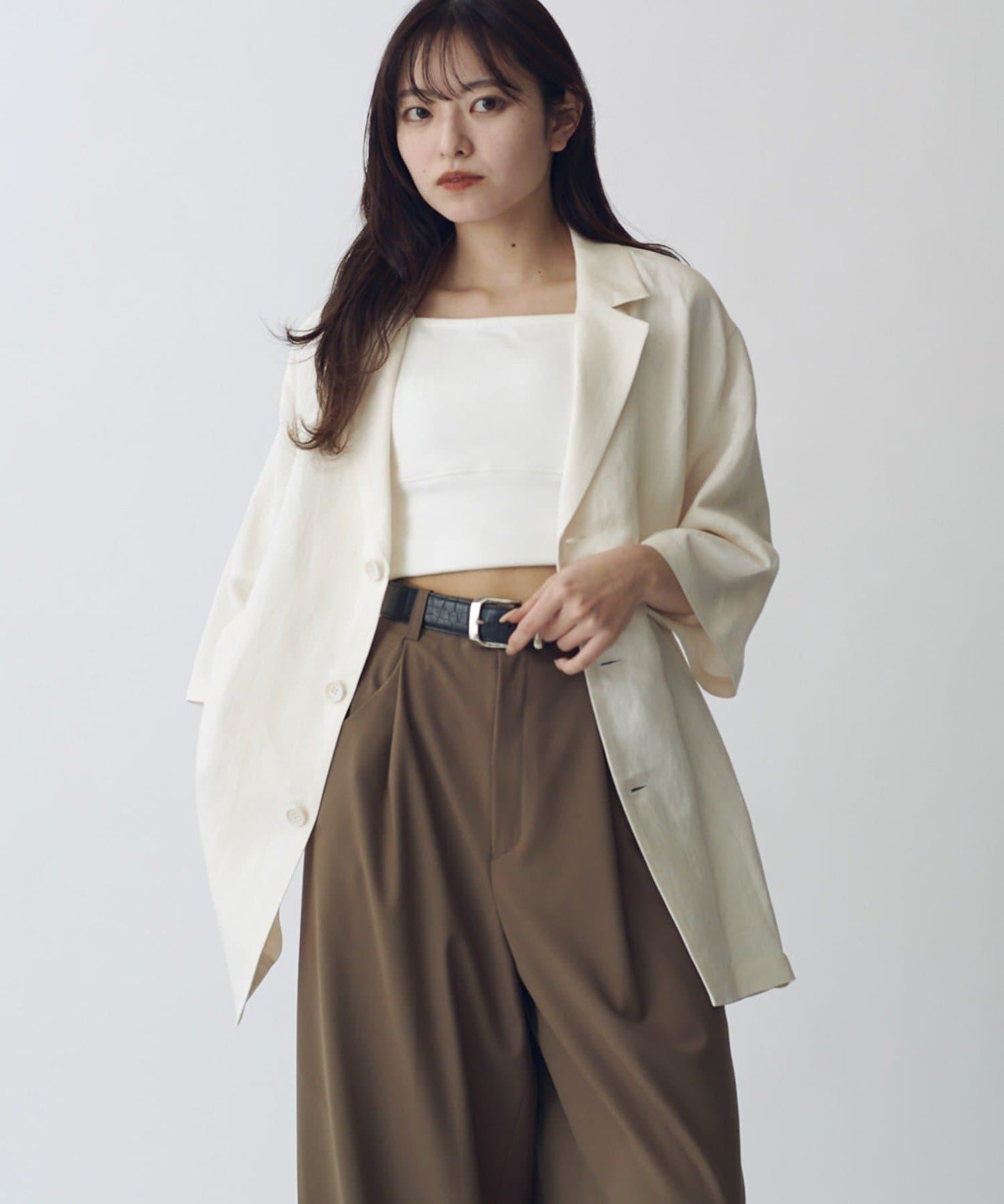 人造絲亞麻 三扣 短袖 襯衫夾克
